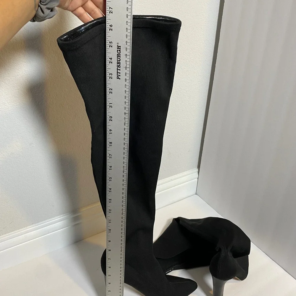 The Fix Black Knit Thigh High Boots Pointed Toe Block Heel‎ Size 9.5 Minimalist